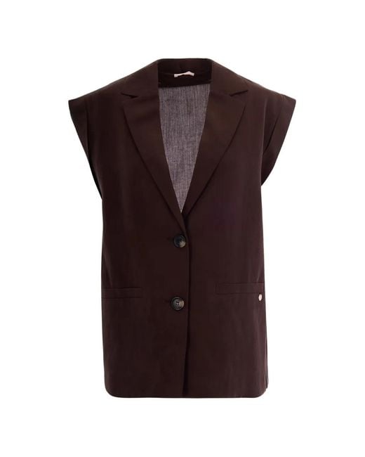 Liu Jo Purple Solid Fabric Boxy Vest Jacket
