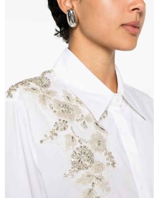 Blugirl Blumarine White Floral-Bead Embellished Shirt