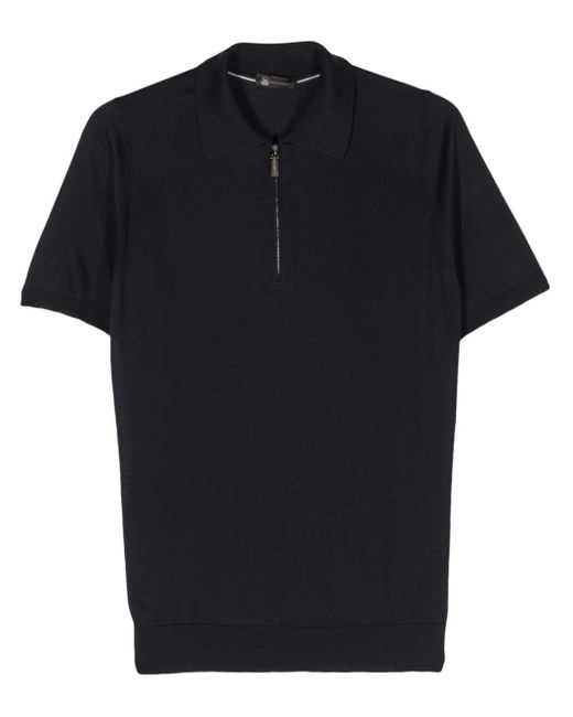 Colombo Black Short-zip Silk Polo Shirt for men