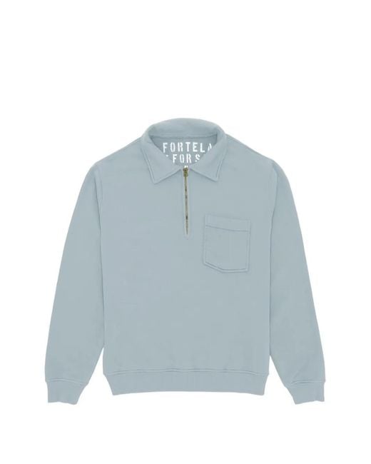 Fortela Blue Zip-Collar Sweatshirt for men