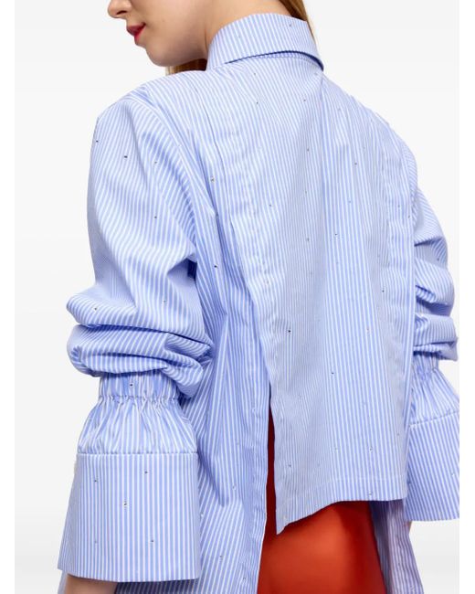 V:PM ATELIER Blue Ginny Striped Embellished Shirt