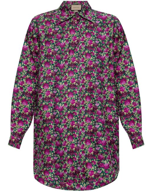 Gucci Purple Floral-Print Silk Shirt