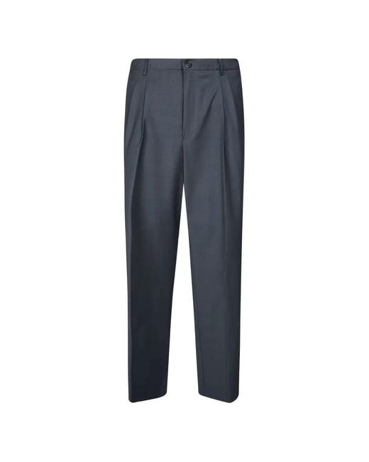 Amaranto Blue Pleated Straight-Leg Trousers for men