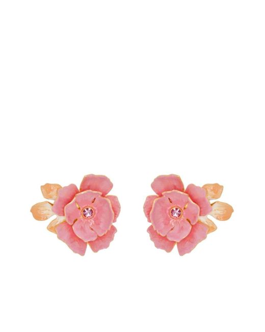 Oscar de la Renta Pink Gardenia Enamel-detail Earrings