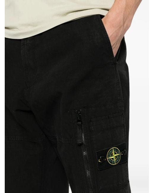 Stone Island Black Cotton Cargo Trousers With Logo Badge On The Left Leg for men