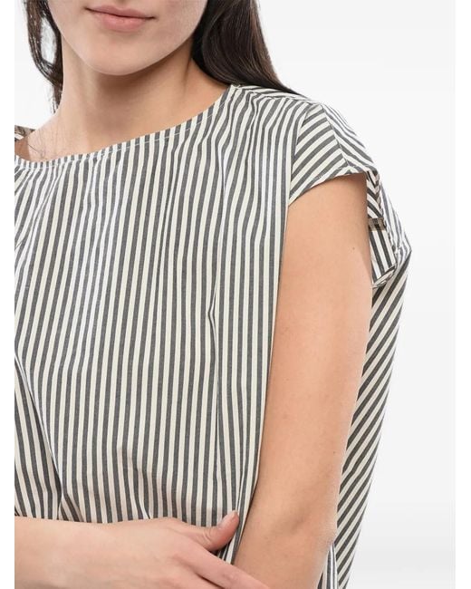 Woolrich Black Striped Drawstring-Hem Cotton Blouse