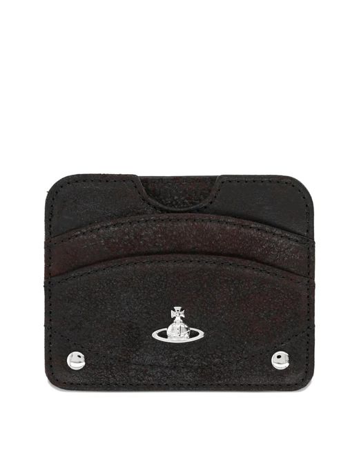 Vivienne Westwood Black Half Moon Orb-Plaque Leather Card Holder