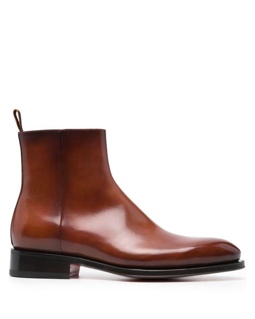 Santoni Brown Leather Chelsea Ankle Boots for men