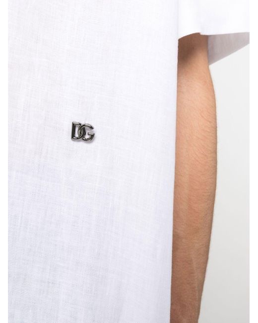 Camisa bowling con placa con logo Dolce & Gabbana de hombre de color White
