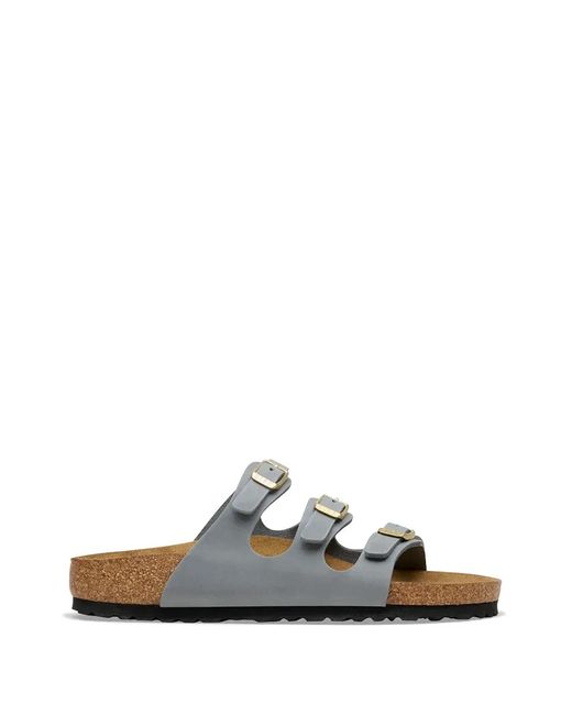 Birkenstock White Florida Strap Buckle Slides