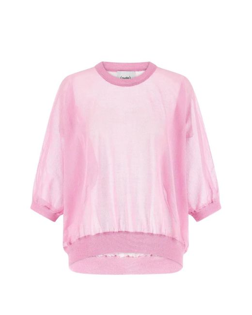 Nude Pink Balloon-Sleeve Sweater