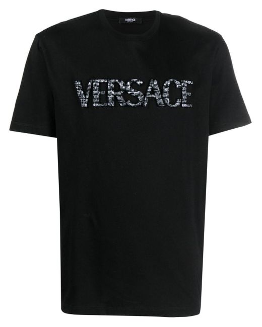 Versace Croco Effect Logo T -Shirt in Black für Herren