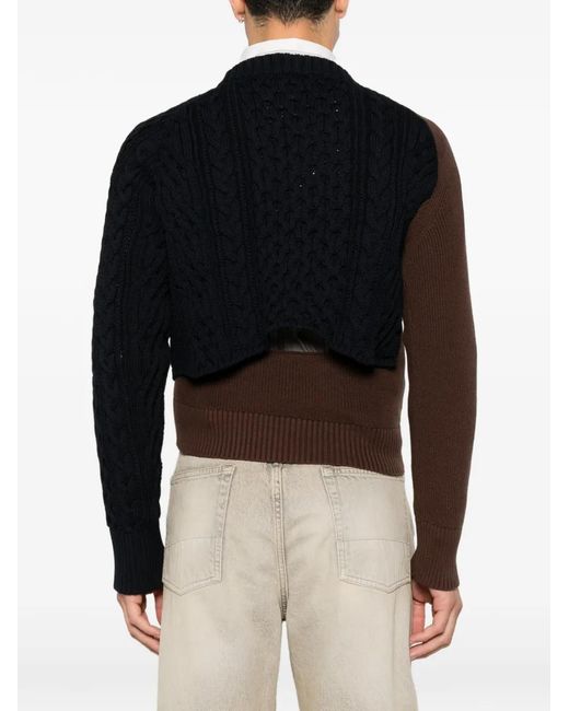 Sacai Blue Cable-Knit Panelled Sweater for men
