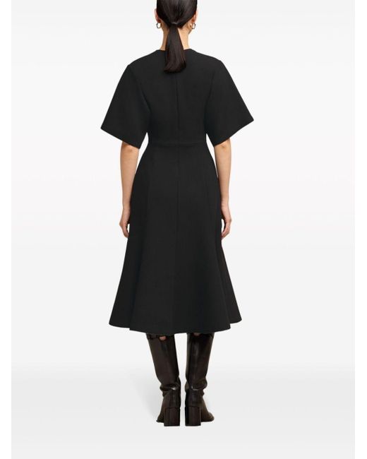 AMI Black A-line Virgin Wool Midi Dress