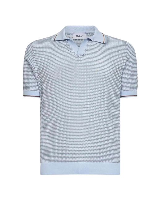 D4.0 Blue Jacquard-Knit Cotton V-Neck T-Shirt for men