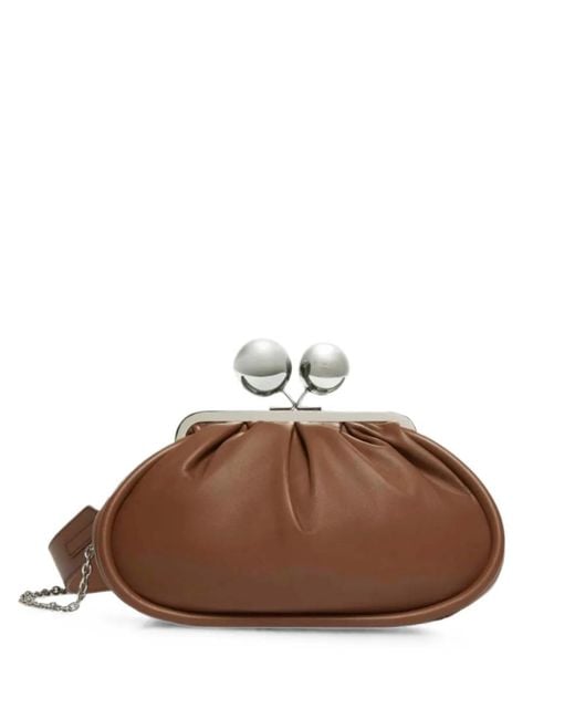 Weekend by Maxmara Brown Medium Pasticcino Sphere-Clasp Leather Clutch Bag