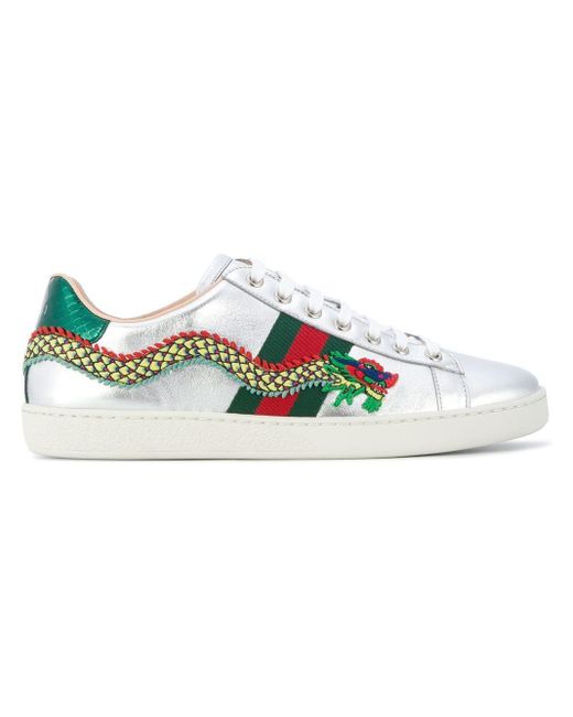 Gucci Metallic Ace Dragon Embroidered Sneakers