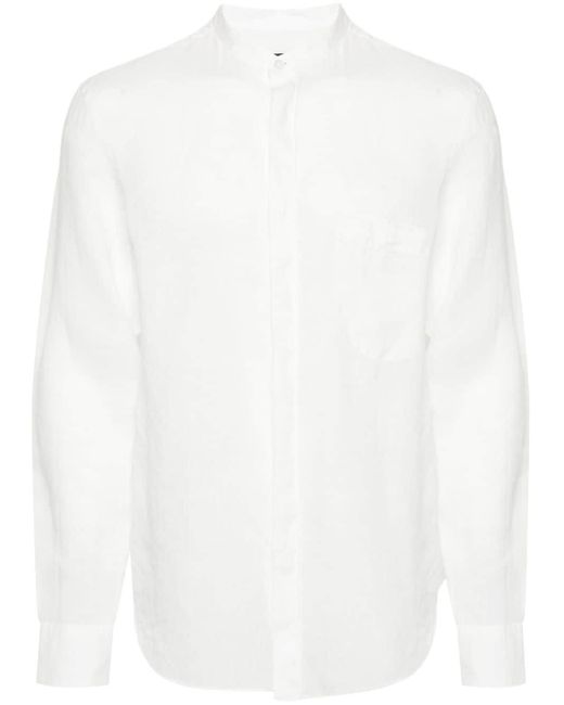 メンズ Zegna バンドカラー リネンシャツ White