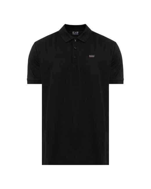 EA7 Black Logo-Plaque Polo Shirt for men