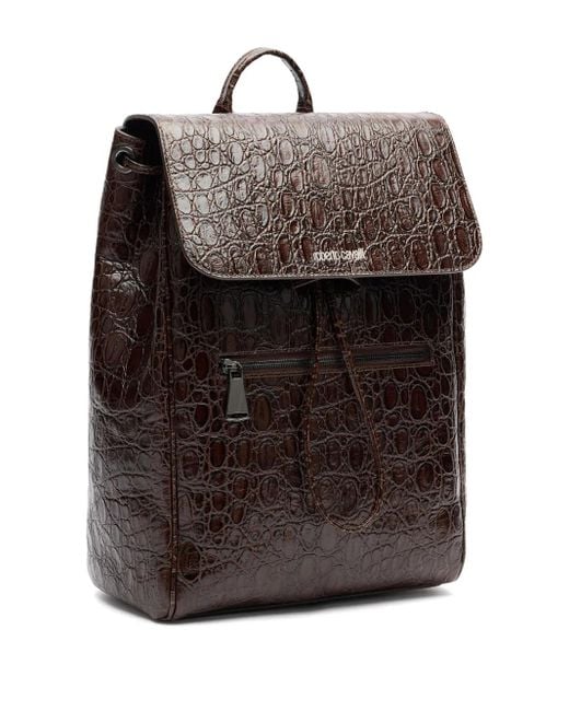 Roberto Cavalli Gray Leather Backpack for men