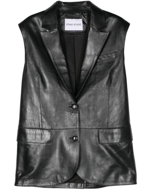 Stand Studio Black Libbie Leather Blazer Vest