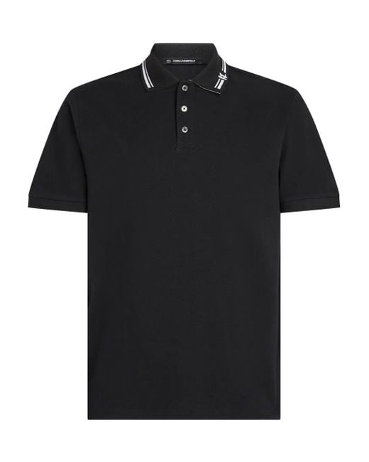 Karl Lagerfeld Black Contrast-Trim Polo Shirt for men