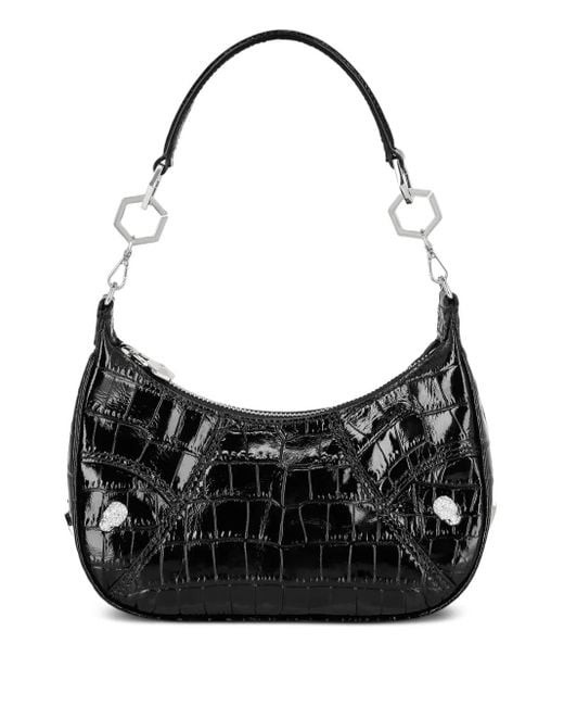 Philipp Plein Black Embossed Crocodile-Effect Leather Shoulder Bag