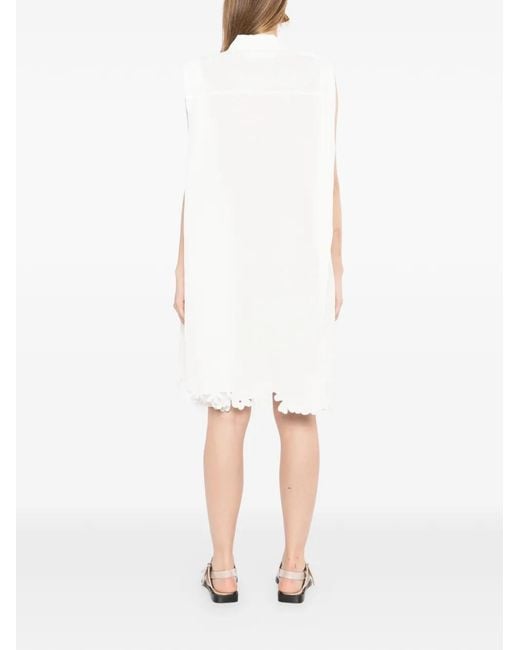 JNBY White Robe-Chemise À Broderie Florale Et Finitions Festonnées