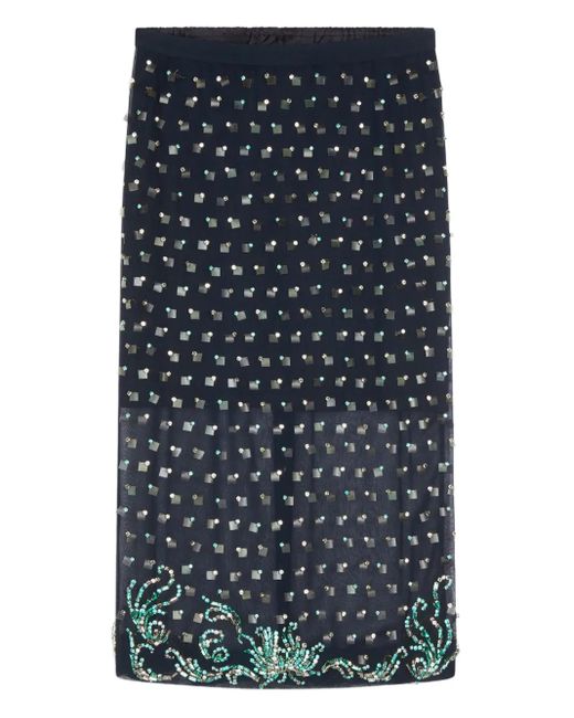 Dries Van Noten Blue Semi-Transparenter Rock Mit Strassverzierung