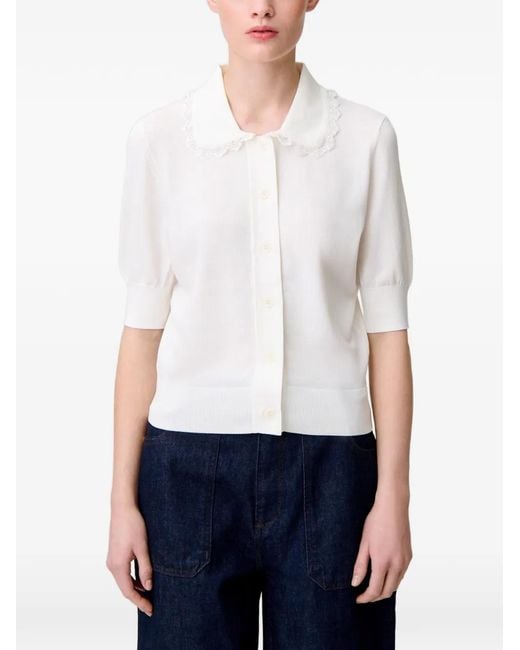 Claudie Pierlot White Lace Knit Cardigan