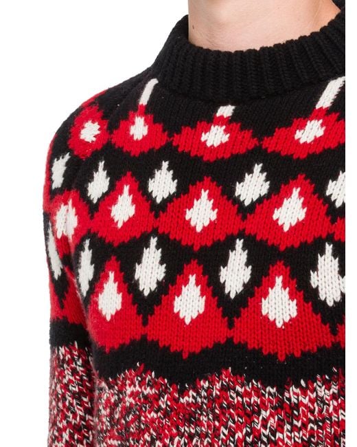 Prada Red Patterned Jacquard Knit Jumper for men