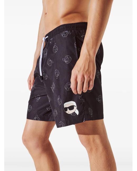 Karl Lagerfeld Blue Ikon All-Over-Print Swim Shorts for men