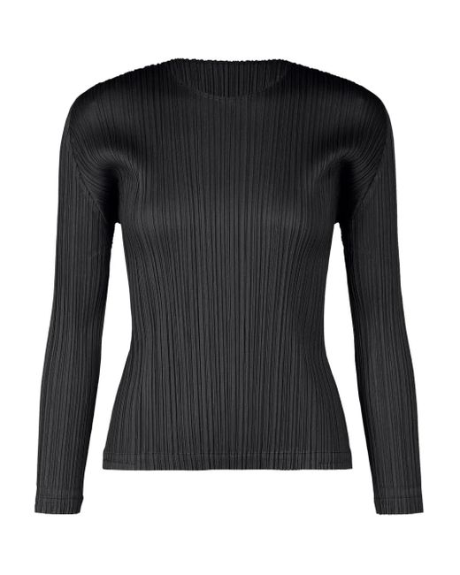 Pleats Please Issey Miyake Black Pleated Long-Sleeved Top