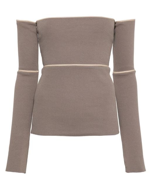 MM6 by Maison Martin Margiela Brown Off-shoulder Ribbed-knit Top