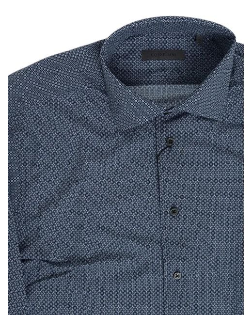 Corneliani Blue Patterned Stretch Shirt for men