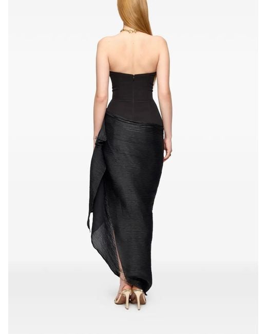 V:PM ATELIER Black Tess Sweetheart-Neckline Pleated Maxi Dress