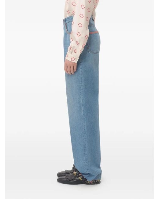 Valentino Garavani Blue Floral-Trim Jeans for men