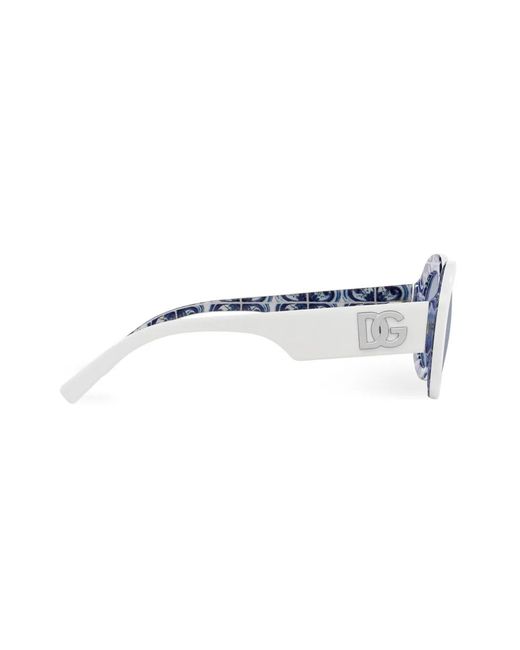 Dolce & Gabbana Blue Logo-Embossed Round-Frame Sunglasses