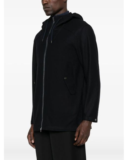 Herno Black Hooded Zip-Front Coat for men
