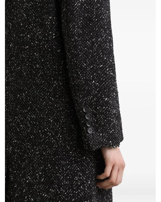 Dolce & Gabbana Black Herringbone-Pattern Double-Breasted Coat