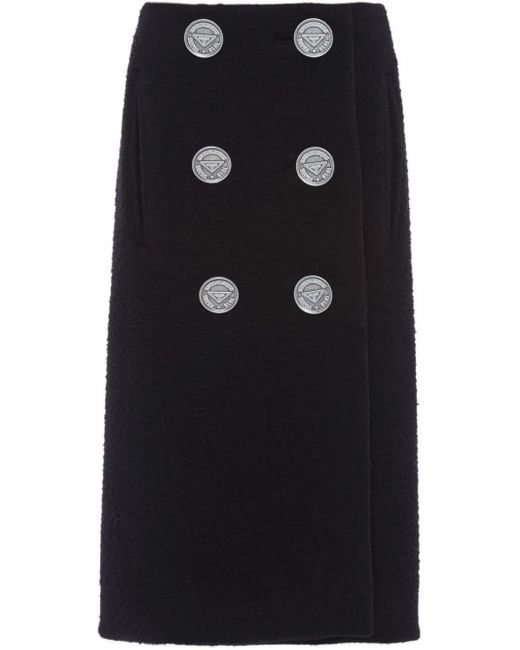 Prada Midi-Rok Met Knoopdetail in het Black