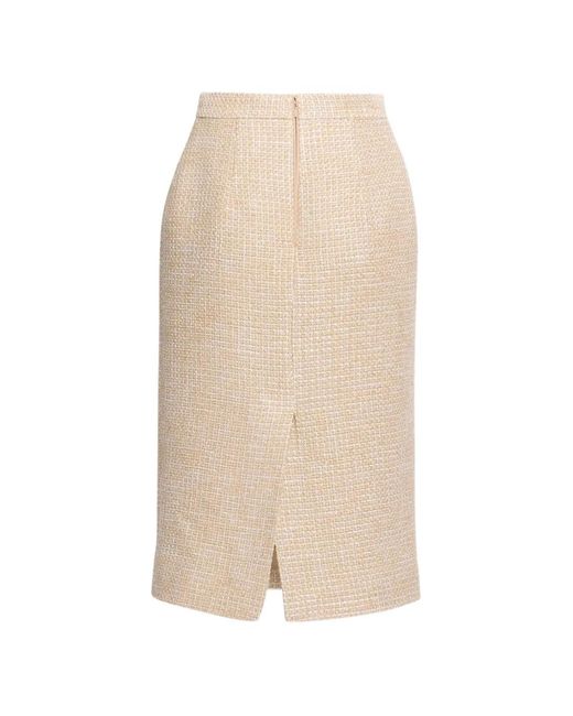 Elie Saab Natural Tweed Python-Print Midi Skirt