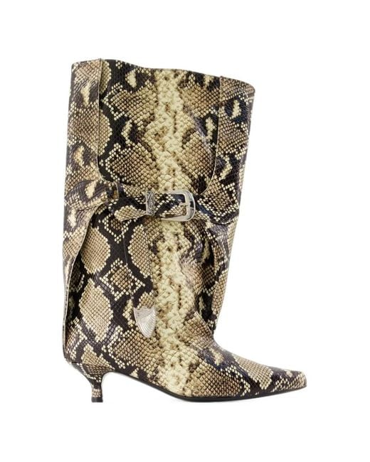 Toga Natural Snake-Effect Buckled Boots