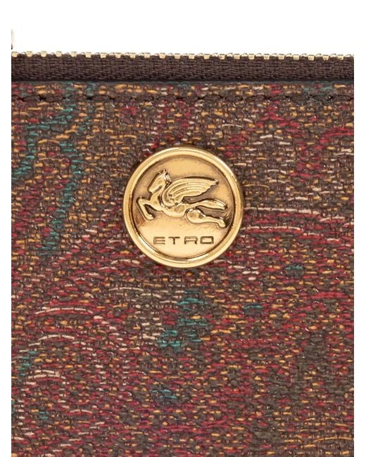 Etro Brown Arnica And Leather Card Holder With Coin