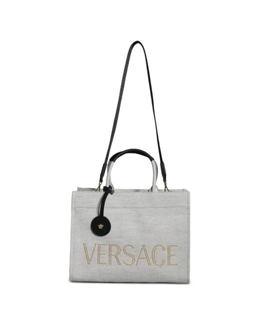Versace White La Medusa Logo-Embellished Tote Bag