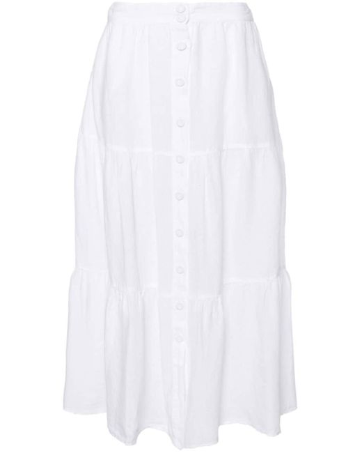 120% Lino White Tiered Linen Midi Skirt