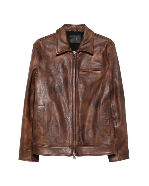 Dondup Brown Distressed Leather Jacket for men