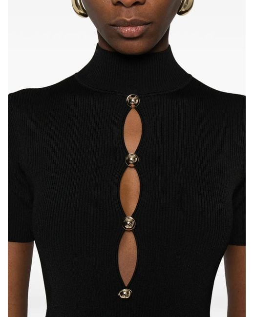 Self-Portrait Black Button-Detail Midi Dress