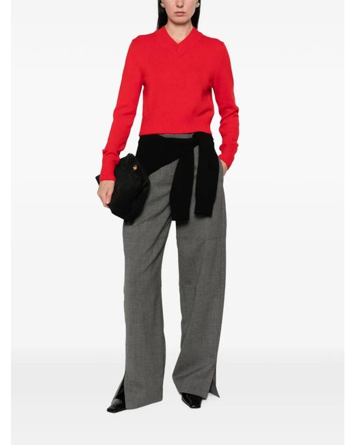 Soeur Red Jonas Ribbed-Knit V-Neck Sweater