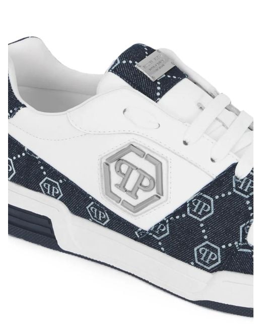 Philipp Plein White Low-Top Sneakers P-Force Denim Monogram